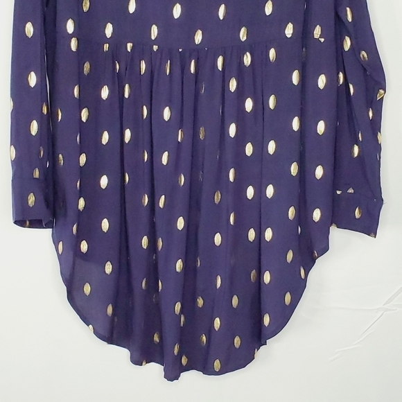Solitaire Gold Dot Button Front Tunic Size XL Long Sleeve Hi-Low Hem Mini Dress - Picture 7 of 13